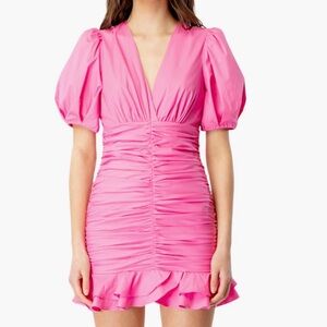 Bardot "The Amie" Ruched Mini Dress XL NWT Nordstrom fuchsia pink ruffle hem